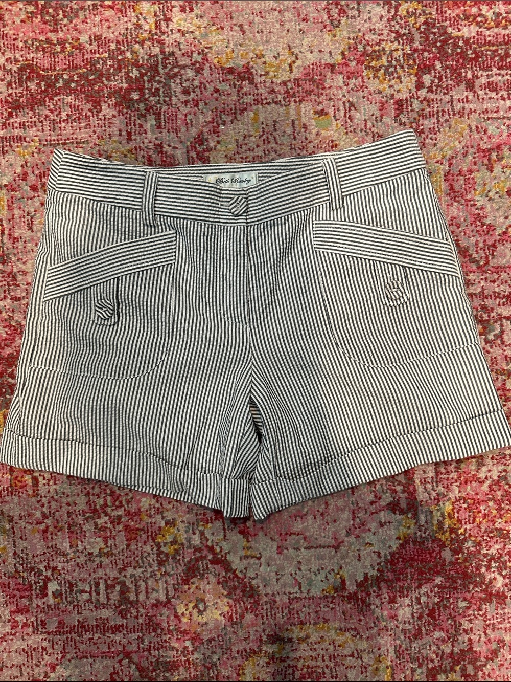 Beth Bowley Navy and White Striped Jean Shorts